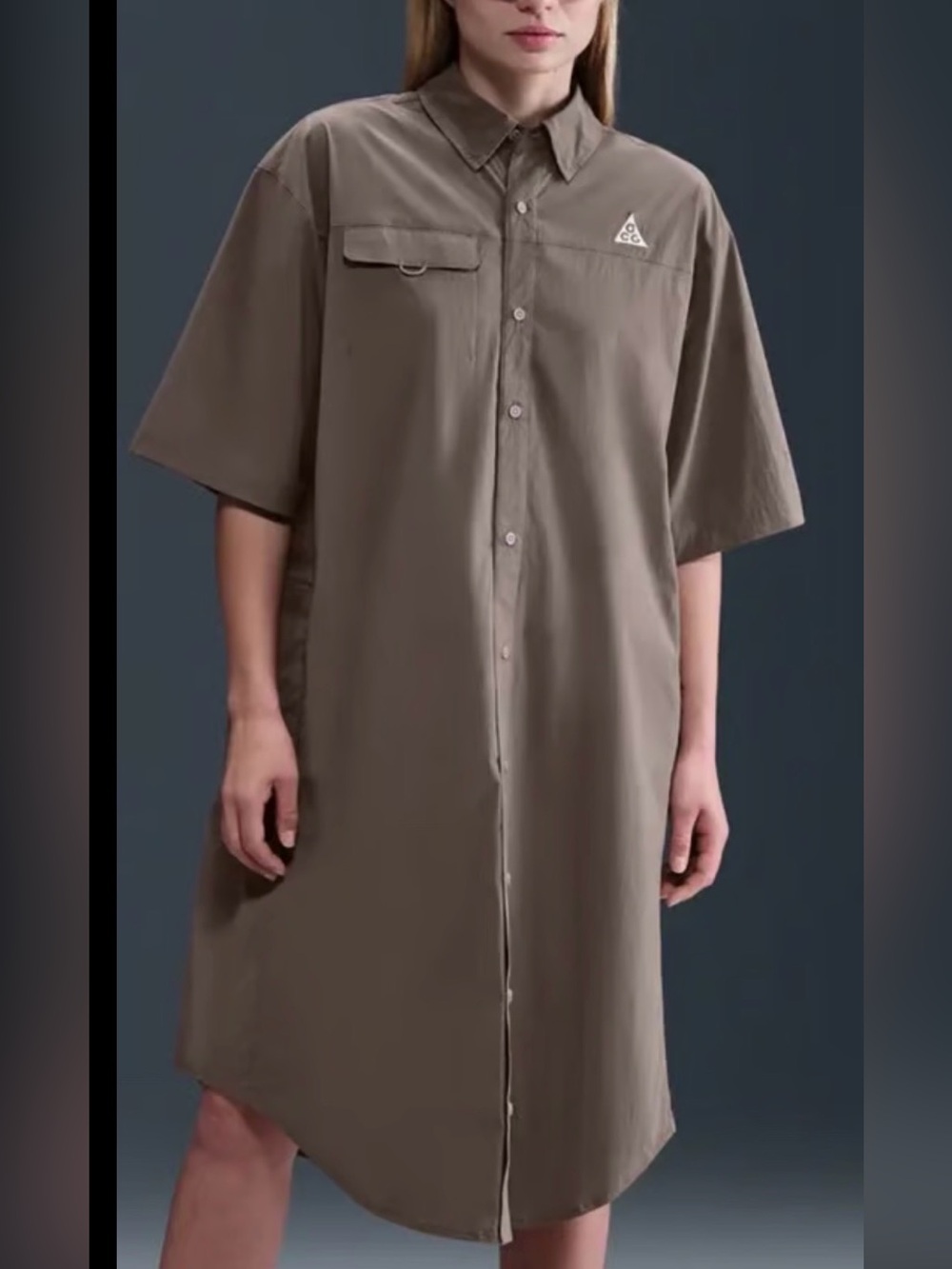 Nike ACG Taupe Button-Front Shirt Dress